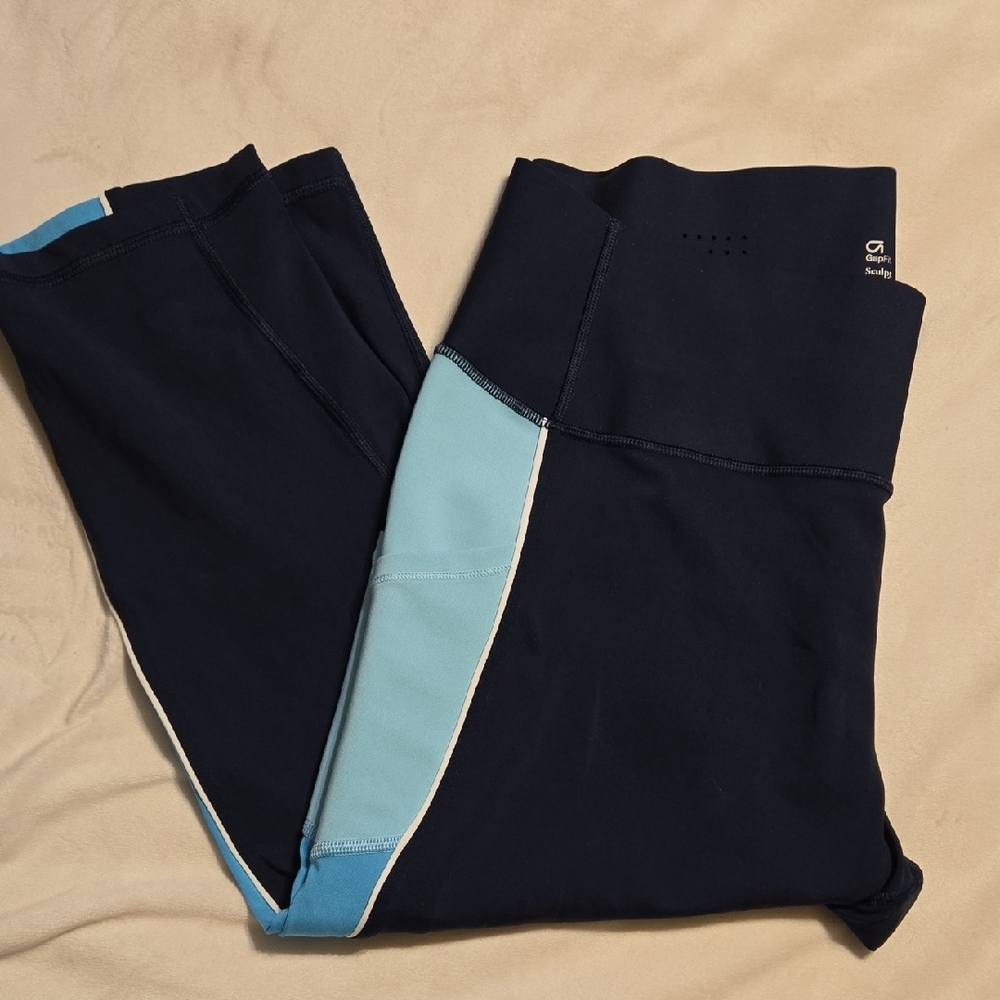 Gap Fit Sculpt Compression Navy and Light Blue Leggings